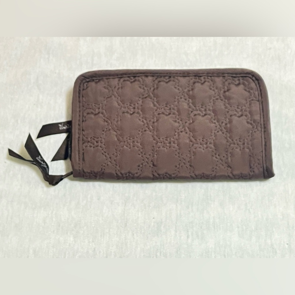 Thirty-One Quilted Chocolate Brown Poppy Soft Zip Wallet Multi Pocket 7’X4’ GUC
